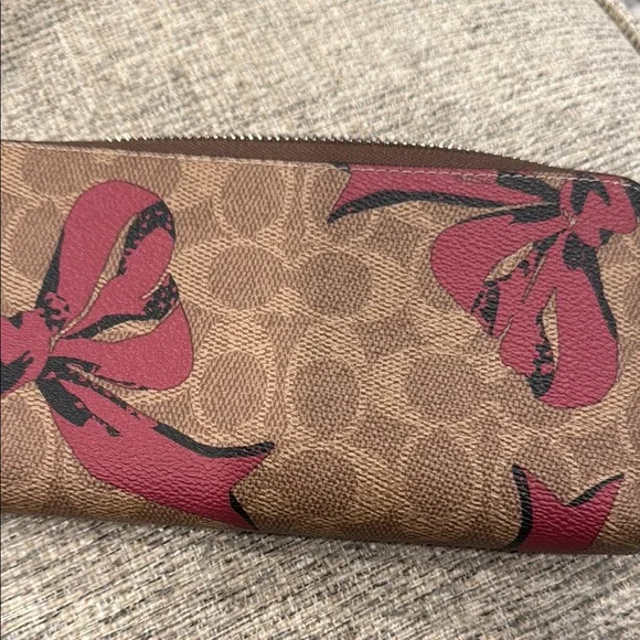Coach Brown and Red Floral Wristlet - Picture 2 of 4
